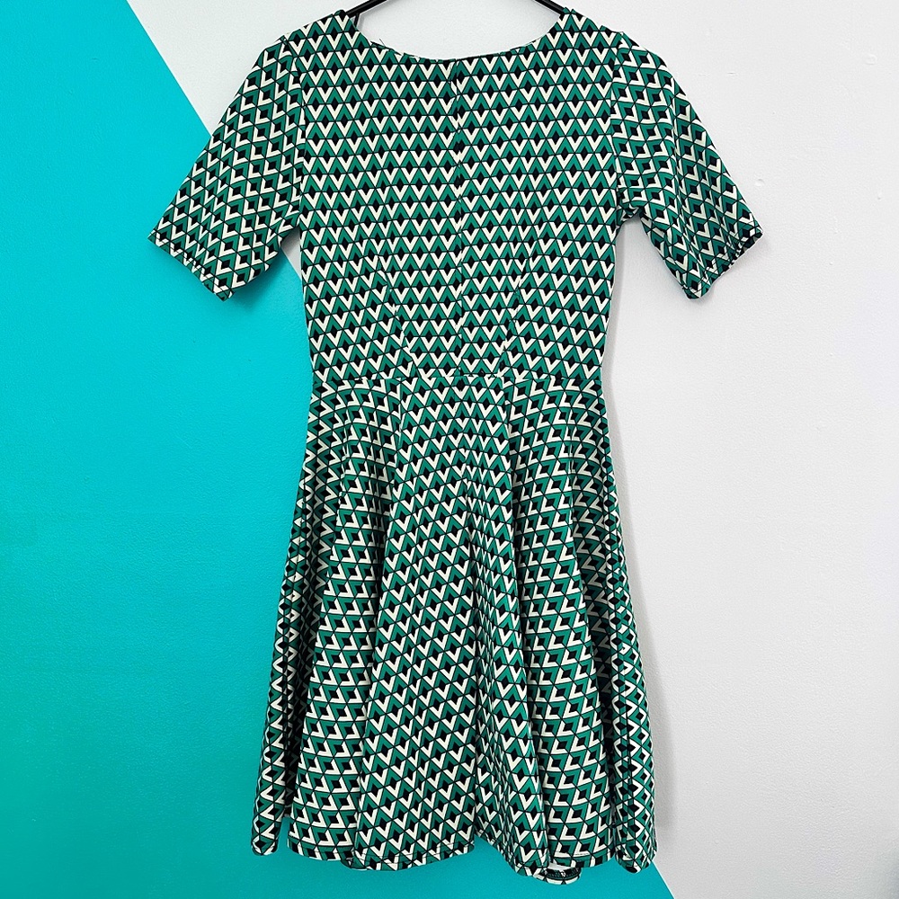 modcloth fit and flare dress geometric pattern anthropologie style size small